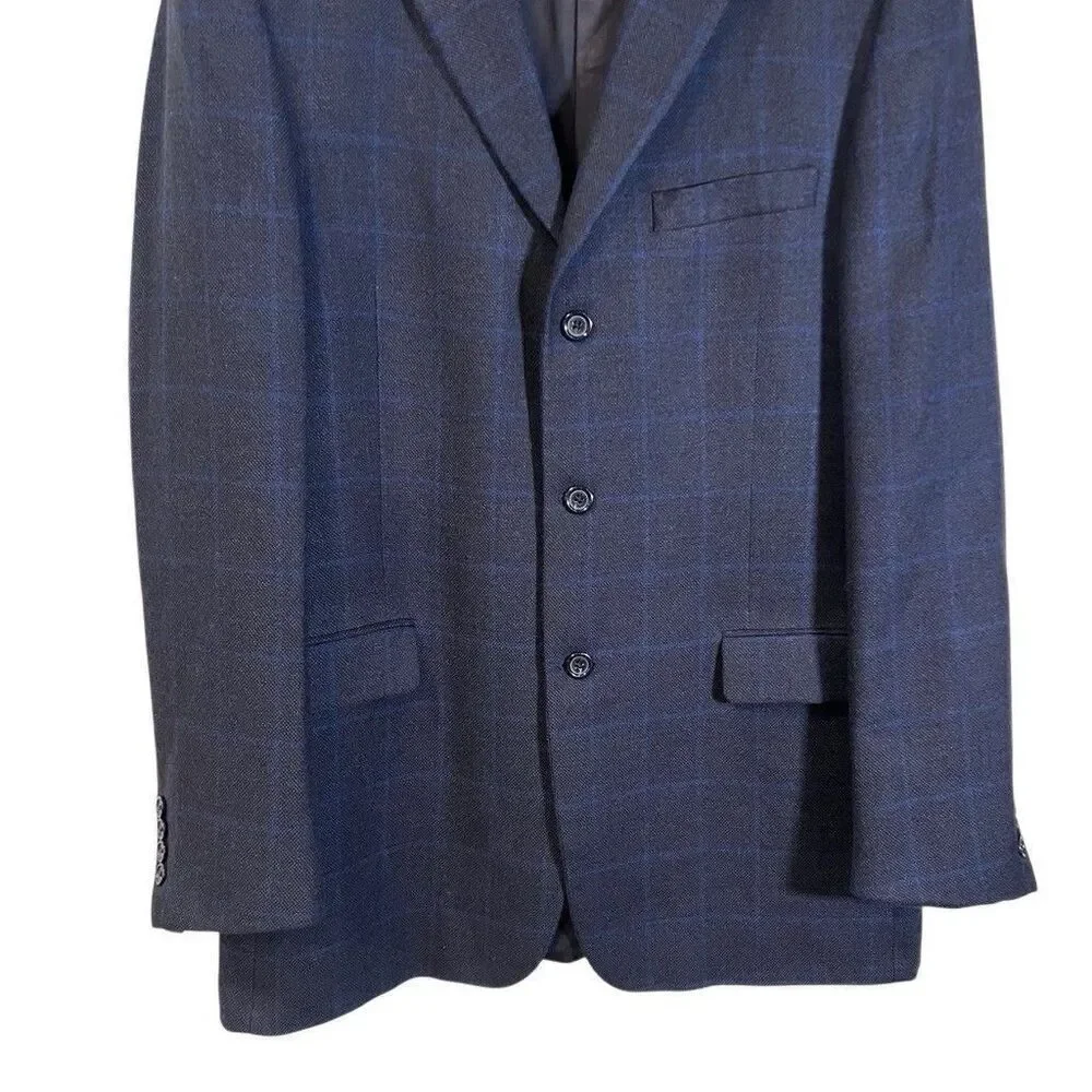 Burberry London Bond Street 2 Button Navy Blue Pinstripe Suit Sz 42 Long Pleated